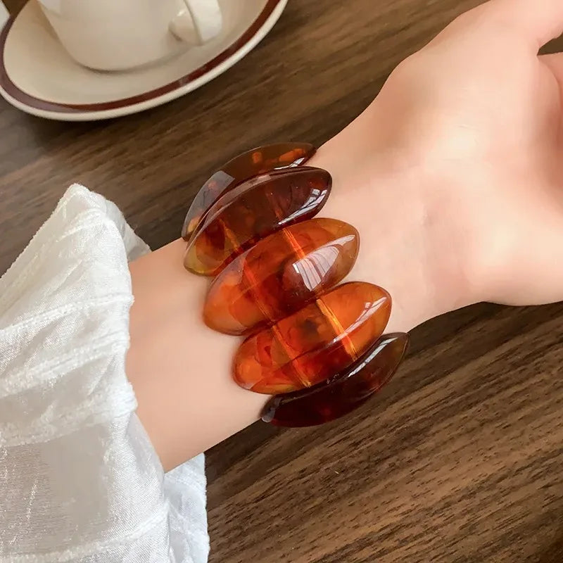 Vintage Smudging Bangle Geometric Wide Chunky Bracelets for Women Personality Acrylic Bracelet Hand Jewelry