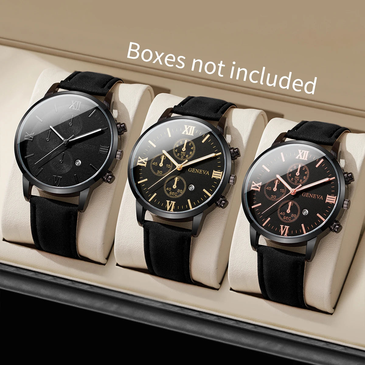 1/3PCS Men's Watch Casual Leather Band Analog Quartz Watches with Calendar