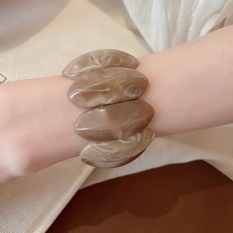 Acrylic Smudging Bangles for Women Unique Design Geometric Oval Elastic Stretch Bracelets Wide Bangles Jewelry Party Gifts