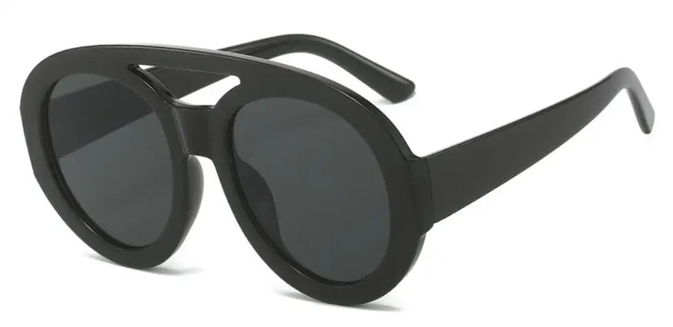 Vintage Oversized Sunglasses Women Luxury Brand Big Frame Sun Glasses Black Yellow Fashion Shades Double Bridges Round Glasses
