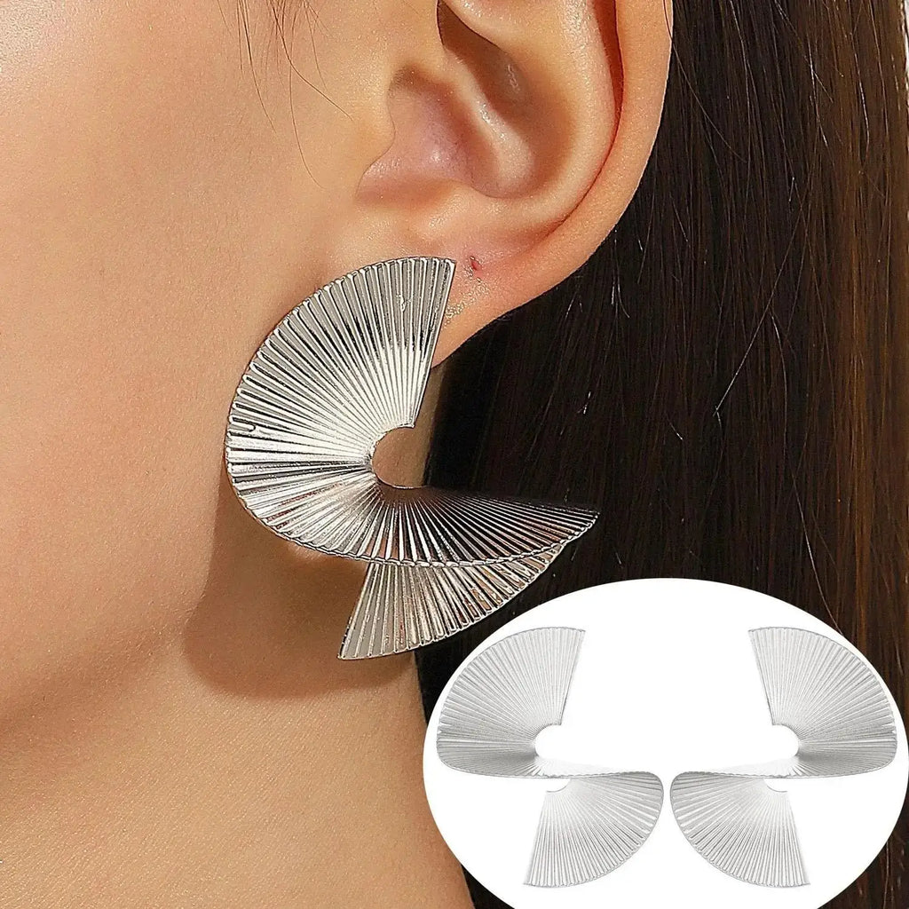 Stainless Steel Pleated Geometric Earrings For Women Jewelry Trending Vintage Women's Smooth Gold Color Stud Earrings