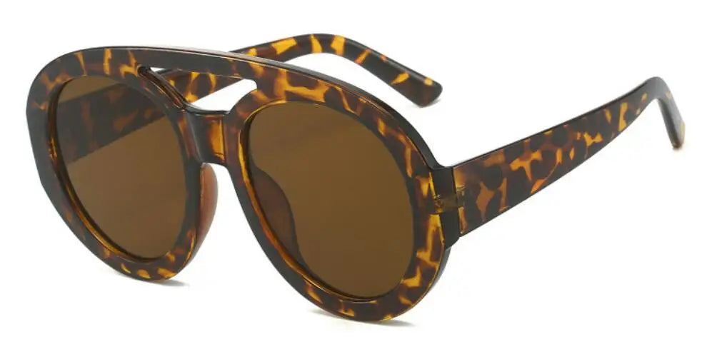 Vintage Oversized Sunglasses Women Luxury Brand Big Frame Sun Glasses Black Yellow Fashion Shades Double Bridges Round Glasses