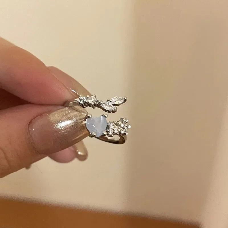 Fashion Jewelry Crystal Rings Heart Adjustable Ring Irregular Geometry Punk Vintage Rings Set for Women