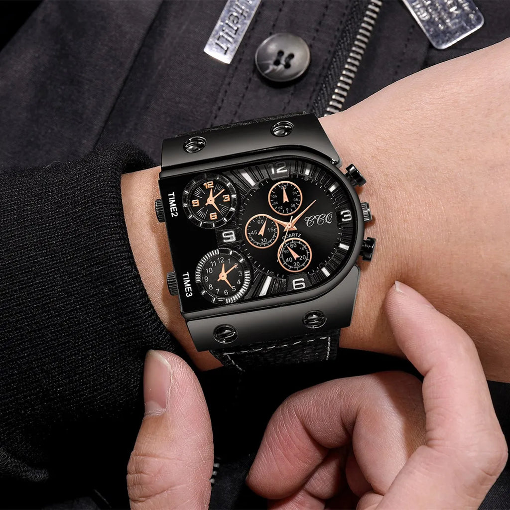 Fashion Big Dial Men's Quartz Watch Casual Leather Band Male Sports Watches