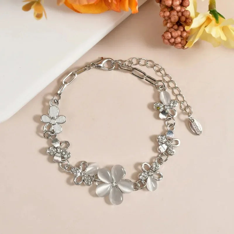 Fashion Flower Bracelet Crystals Chain for Woman Stainless Steel Bracelet for Women Jewelry