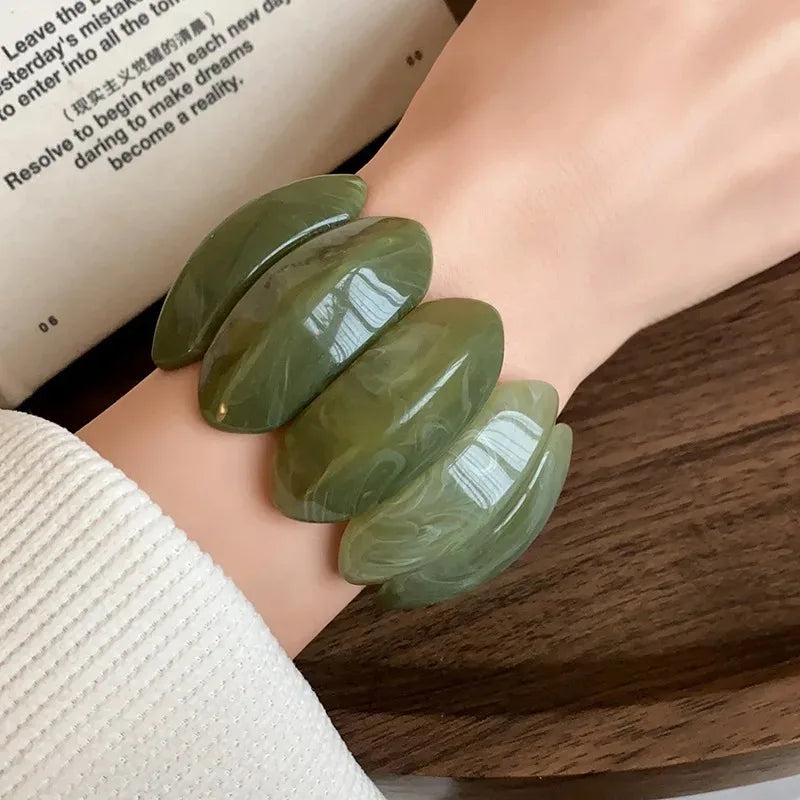 Vintage Smudging Bangle Geometric Wide Chunky Bracelets for Women Personality Acrylic Bracelet Hand Jewelry