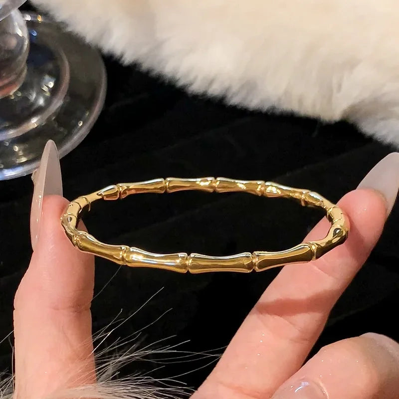 Titanium Steel Stainless Steel Bangles Inlaid Zircon Gold Plated Bracelet Classic Simple Style Bangles for Women Daily Jewelry