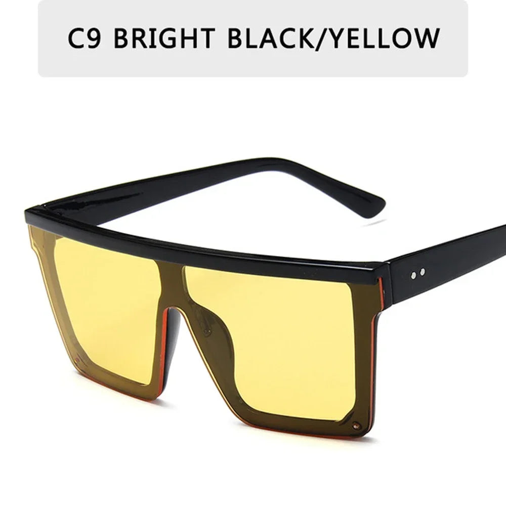 Oversized Flat Top Sunglasses Men Black Fashion Square One Piece Sun Glasses Vintage Retro Mirror Shades Women Gafas De Sol
