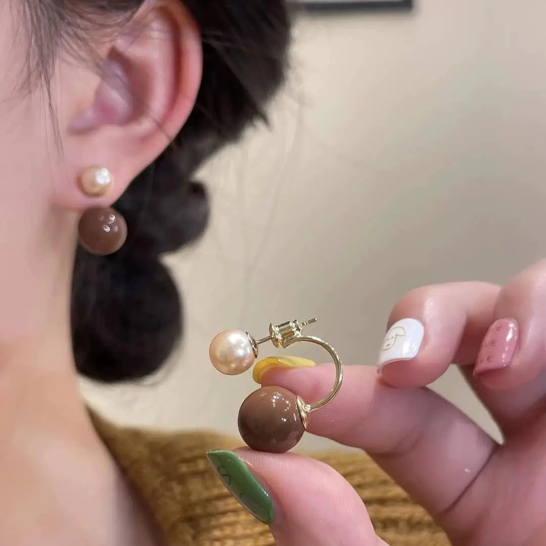 925 Silver Needle Vintage Brown Pearl Earrings For Women Jewelry 2025 Trending New Luxury Women's Red Ball Earrings gifts