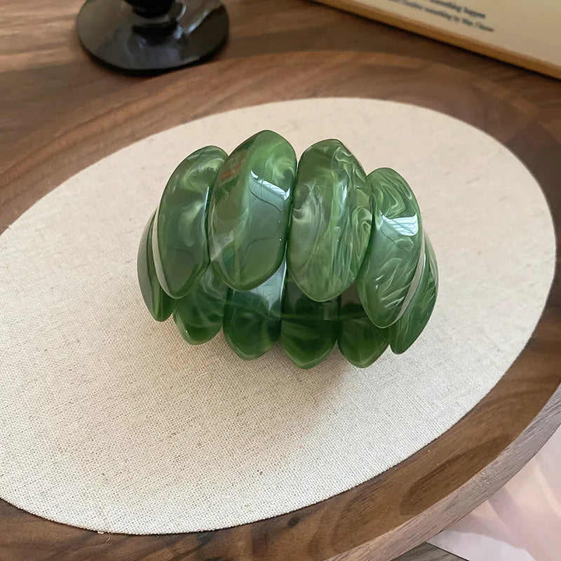 Acrylic Smudging Bangles for Women Unique Design Geometric Oval Elastic Stretch Bracelets Wide Bangles Jewelry Party Gifts