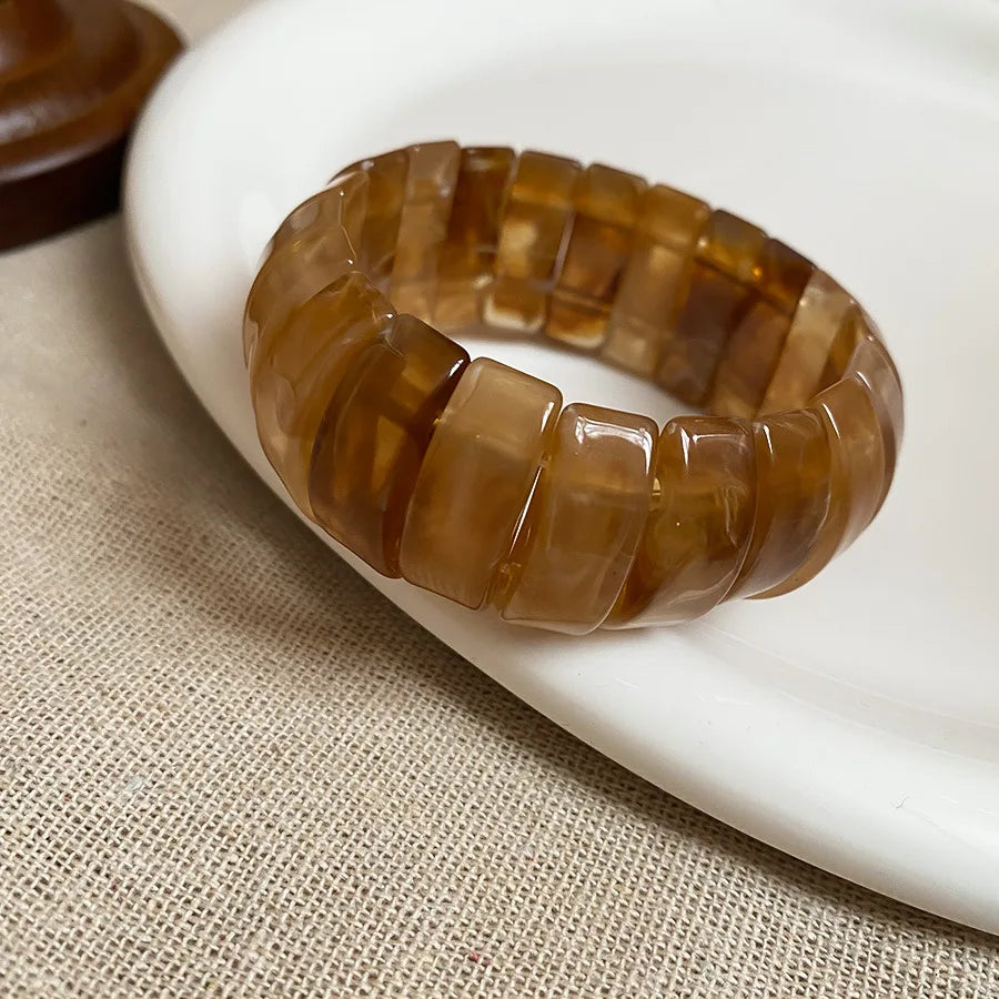 Acrylic Smudging Bangles for Women Unique Design Geometric Oval Elastic Stretch Bracelets Wide Bangles Jewelry Party Gifts