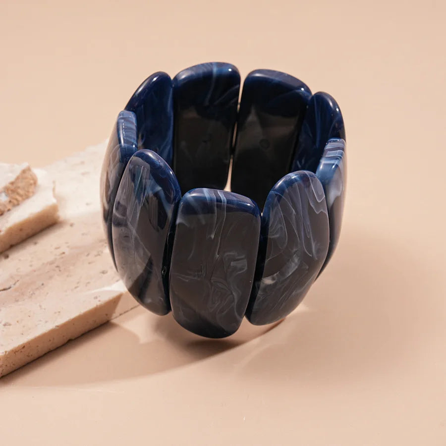 Retro Acrylic Smudging Bangles Bracelets Minimalist Geometric Rectangle Wide Chunky Elastic Bracelets for Women Hand Jewelry