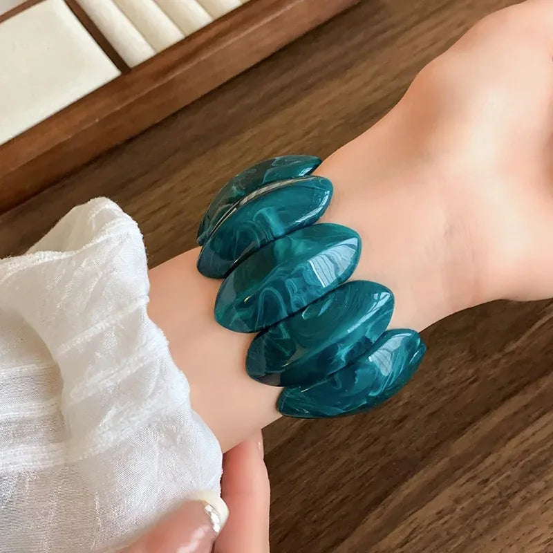 Vintage Smudging Bangle Geometric Wide Chunky Bracelets for Women Personality Acrylic Bracelet Hand Jewelry