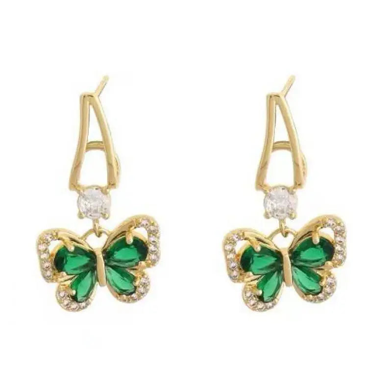 Silver Needle Vintage Green Crystal Butterfly Drop Earrings For Women Jewelry 2025 Trending Luxury Zircon Women's Earrings