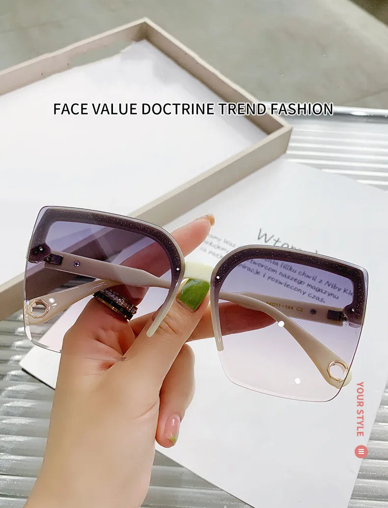 Oversized Sunglasses Man Woman Fashion Rimless Vintage Square Sun Glasses Eyewear Luxury Brand Design UV400 Female Shades