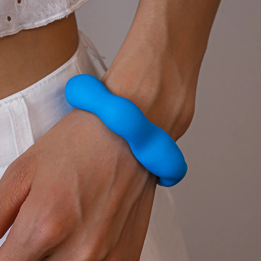 Blue Color Acrylic Resin Smudging Bangle Exaggerated Bamboo Beads Stretchy Bracelet Retro Hand Jewelry Couple Bangles Gifts