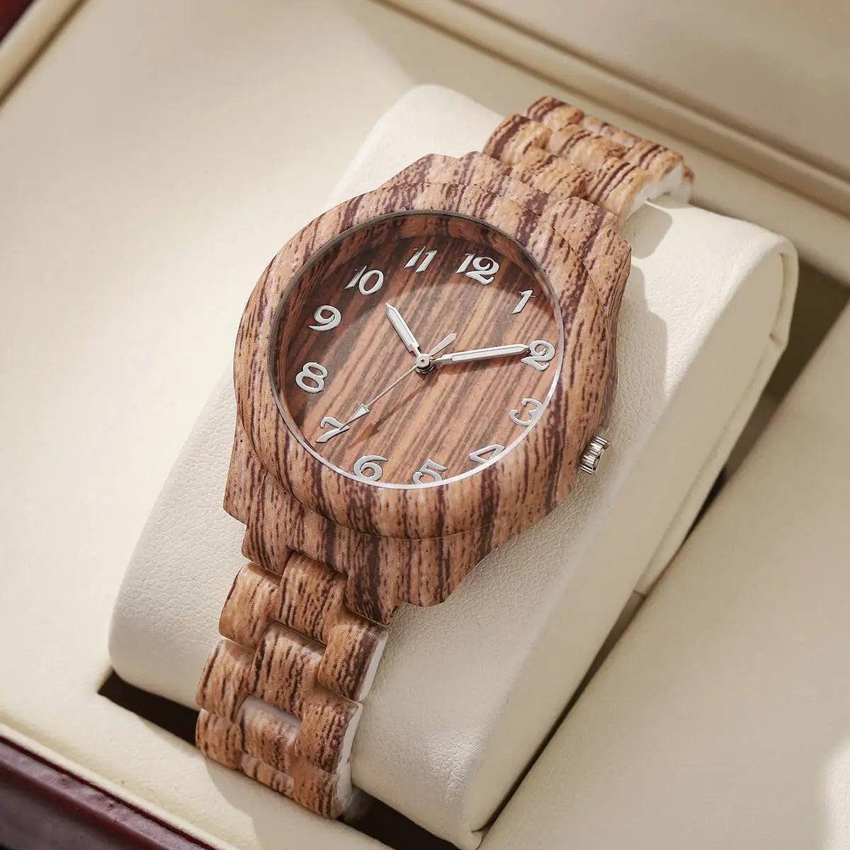 Fashion Women Watches Casual Wooden Pattern Plastic Band Quartz Watch Relogios Feminino（Without Box）