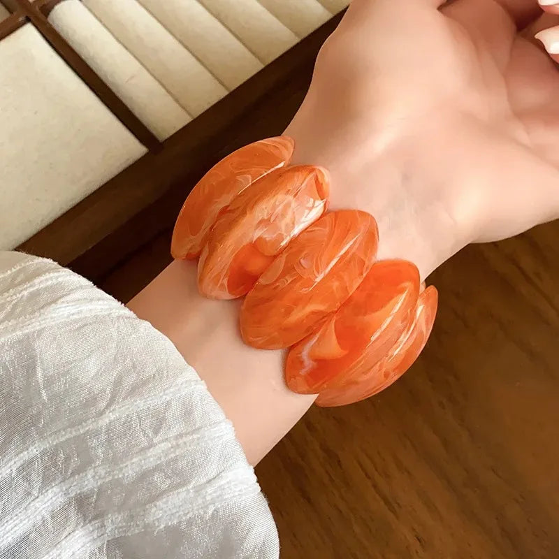 Vintage Smudging Bangle Geometric Wide Chunky Bracelets for Women Personality Acrylic Bracelet Hand Jewelry