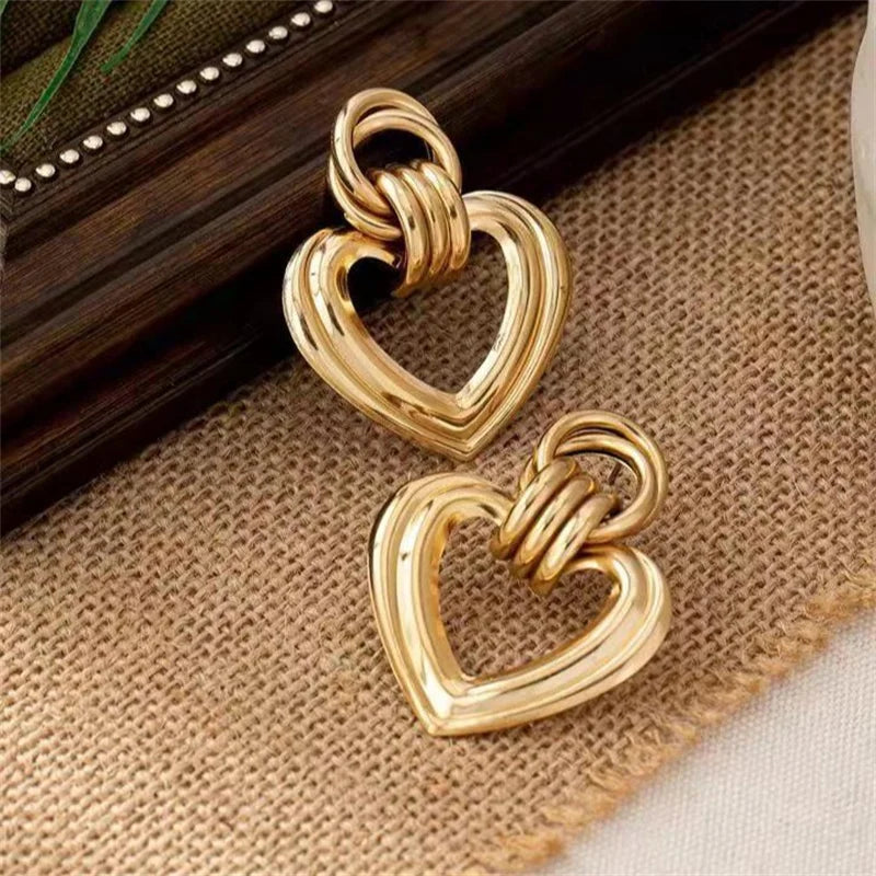 Vintage Heart Star Zircon Drop Dangle Earrings For Women Girl Luxury Fashion New Jewelry Ladies Gift Party