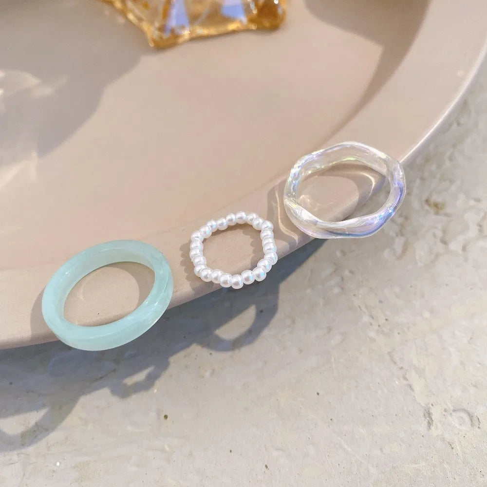 Circle Minimalist Accessories Beads Korean Style Resin Ring Women Pearl Ring Set Popular Accessories Party Favors