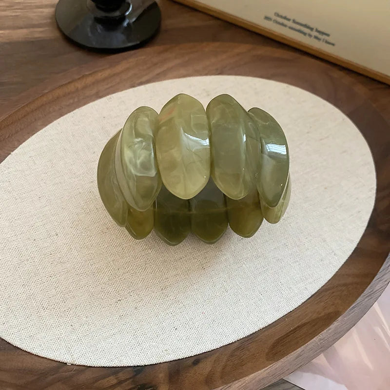 Acrylic Smudging Bangles for Women Unique Design Geometric Oval Elastic Stretch Bracelets Wide Bangles Jewelry Party Gifts