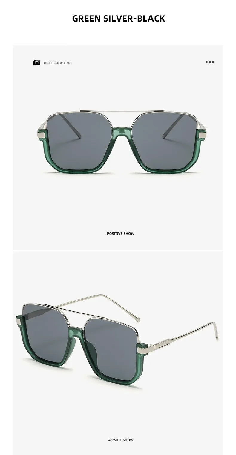 Vintage Oversized Sunglasses Fashion Men Women Square Shades Eyewear Trendy Ins Popular Brand Design UV400 Sun Glasses