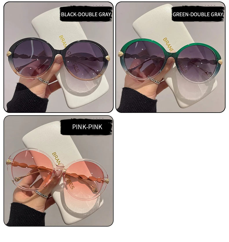 New Vintage Round Frame Sunglasses Gradient Color Trendy Fashion Women Eyewear Brand Designer Shades for Ladies Gafas De Sol