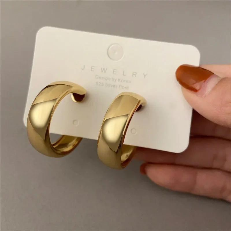 6Pcs Vintage Classic Geometry Glossy Ccb Gold Plated C Shape Hoop Earrings Set for Women Waterdrop Earing Fashion Jewelry