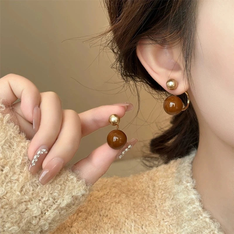 925 Silver Needle Vintage Brown Pearl Earrings For Women Jewelry 2025 Trending New Luxury Women's Red Ball Earrings gifts