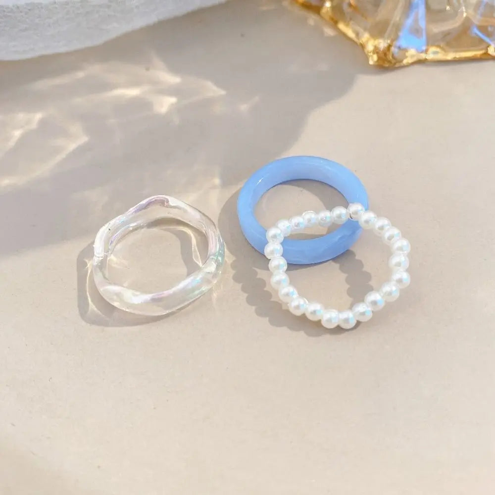 Circle Minimalist Accessories Beads Korean Style Resin Ring Women Pearl Ring Set Popular Accessories Party Favors