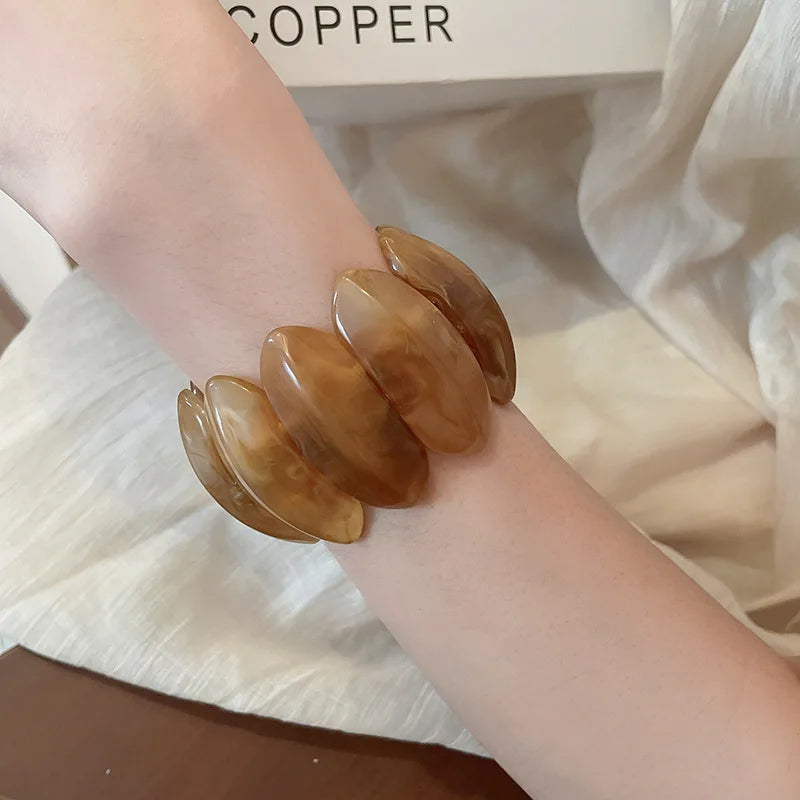 Acrylic Smudging Bangles for Women Unique Design Geometric Oval Elastic Stretch Bracelets Wide Bangles Jewelry Party Gifts
