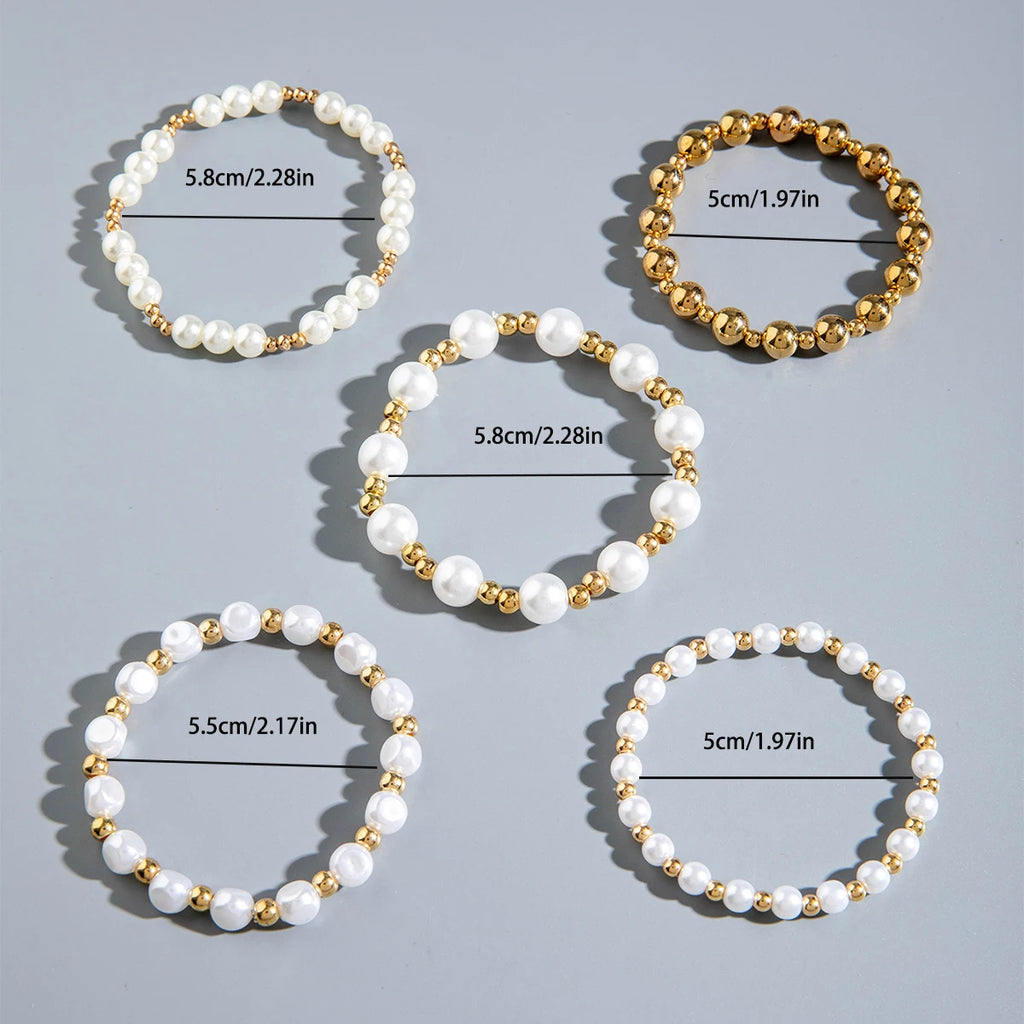 Elegant Imitation Pearl Handmade Beaded Bracelet Women Gold Color CCB Heart Jewelry Festival Gift Accessories
