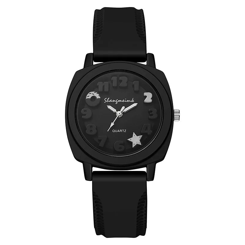 Fashion 3D Arabic Dial Women's Quartz Watch Candy Color Silicone Band Square Watches