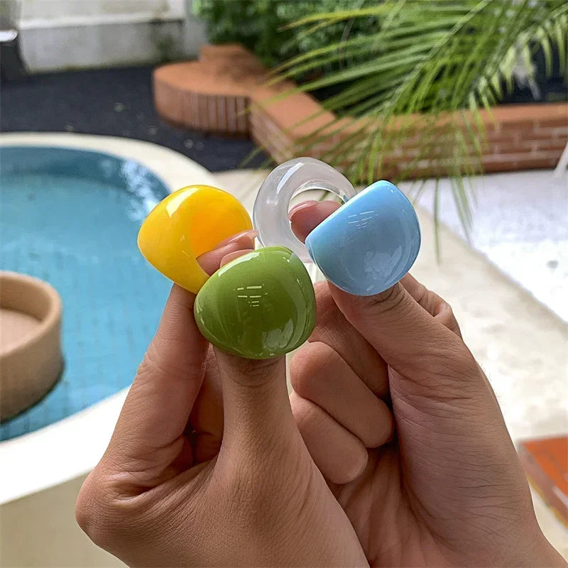 Classic Candy Color Acrylic Ring Exaggerated Geometric Ring Hand Jewelry Wholesale Women Accessories Irregular Rings for Women