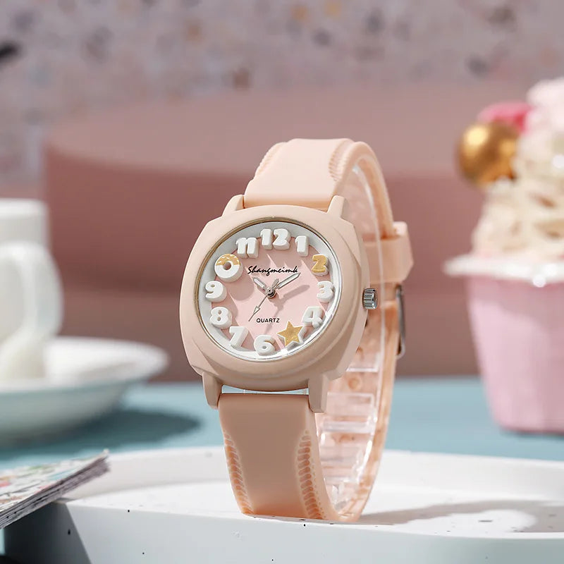 Fashion 3D Arabic Dial Women's Quartz Watch Candy Color Silicone Band Square Watches