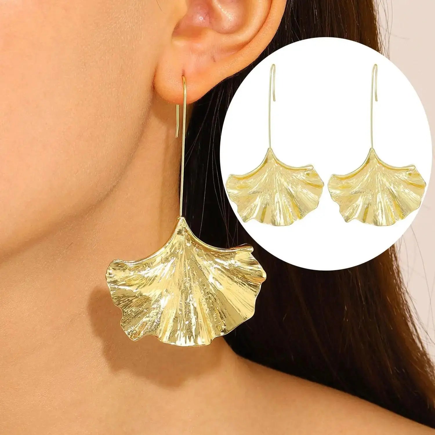 Stainless Steel Pleated Geometric Earrings For Women Jewelry Trending Vintage Women's Smooth Gold Color Stud Earrings
