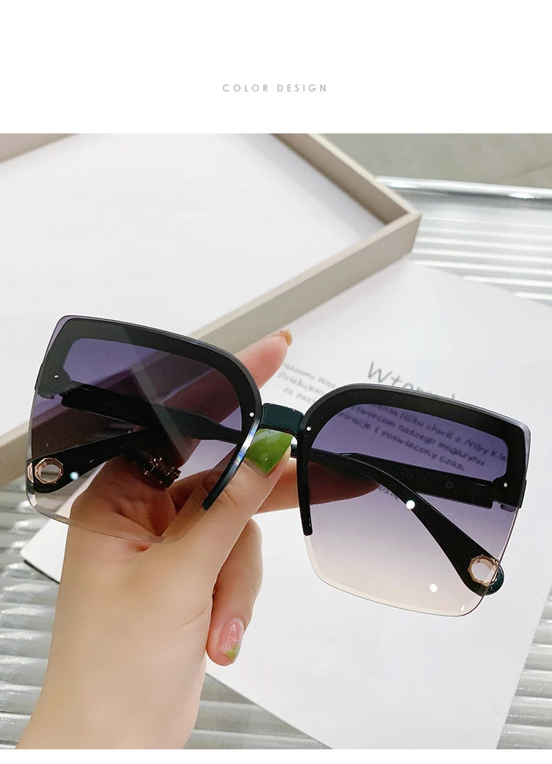 Oversized Sunglasses Man Woman Fashion Rimless Vintage Square Sun Glasses Eyewear Luxury Brand Design UV400 Female Shades