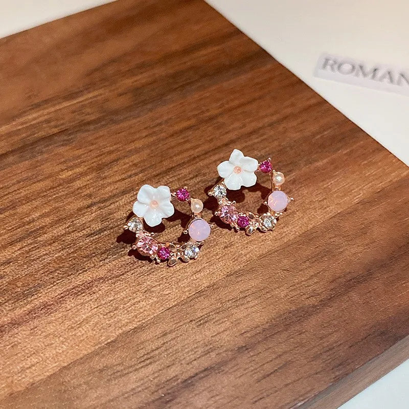 Silver Needle Crystal Pearl Butterfly Flower Wreath Earrings For Women Jewelry 2025 Trending Women's Fashion Earrings