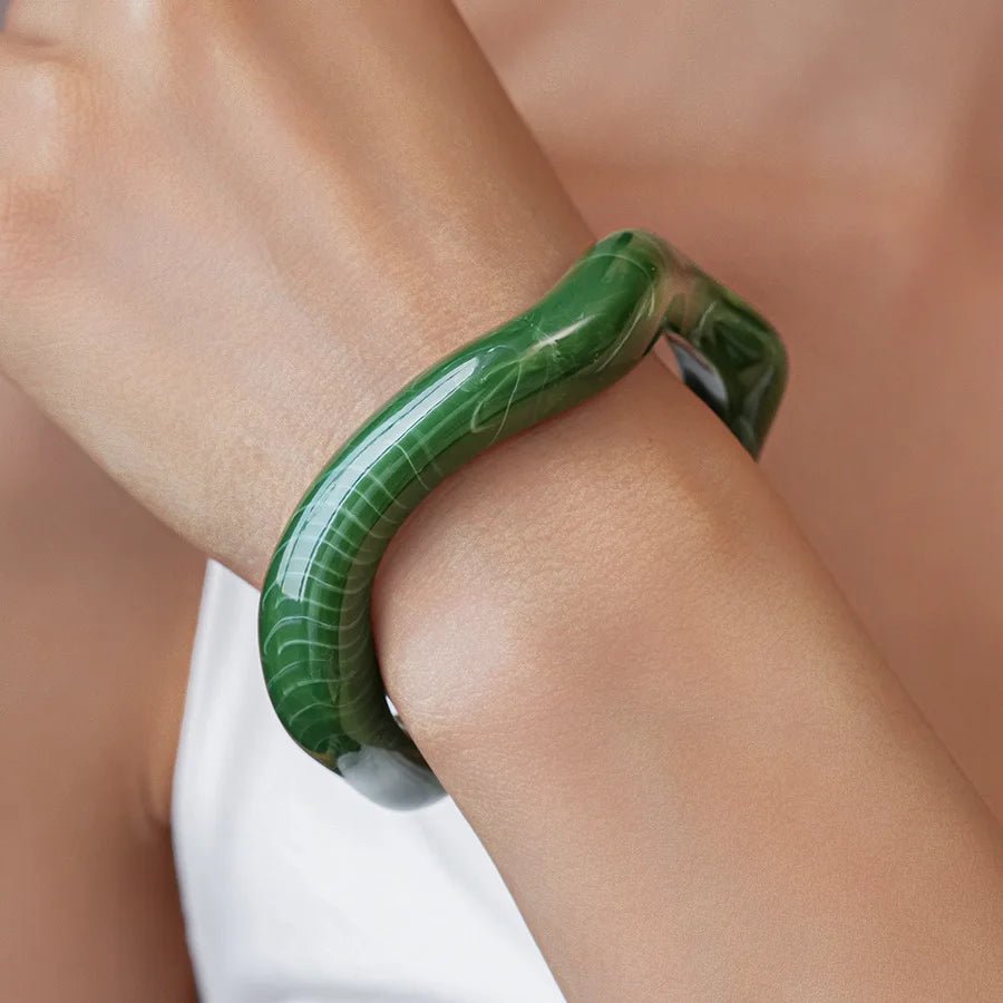 Green Irregular Square Round Wide Bracelets Vintage Resin Acrylic Smudging Bangles Bracelets for Women Girl Jewelry Gifts