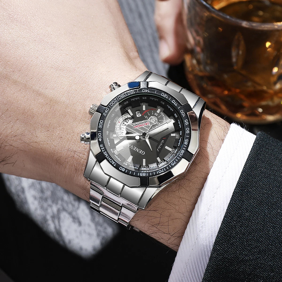 Luxury Large Dial Men Business Watches Fashion Calendar Quartz Watch for Mens Clock Reloj Hombre（Without Box）