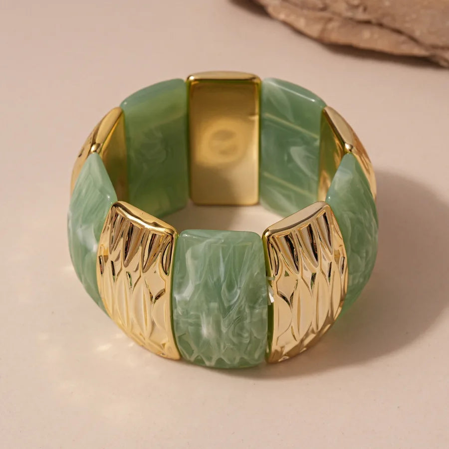 Green Irregular Square Round Wide Bracelets Vintage Resin Acrylic Smudging Bangles Bracelets for Women Girl Jewelry Gifts