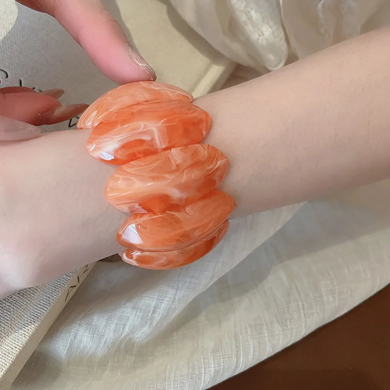 Acrylic Smudging Bangles for Women Unique Design Geometric Oval Elastic Stretch Bracelets Wide Bangles Jewelry Party Gifts
