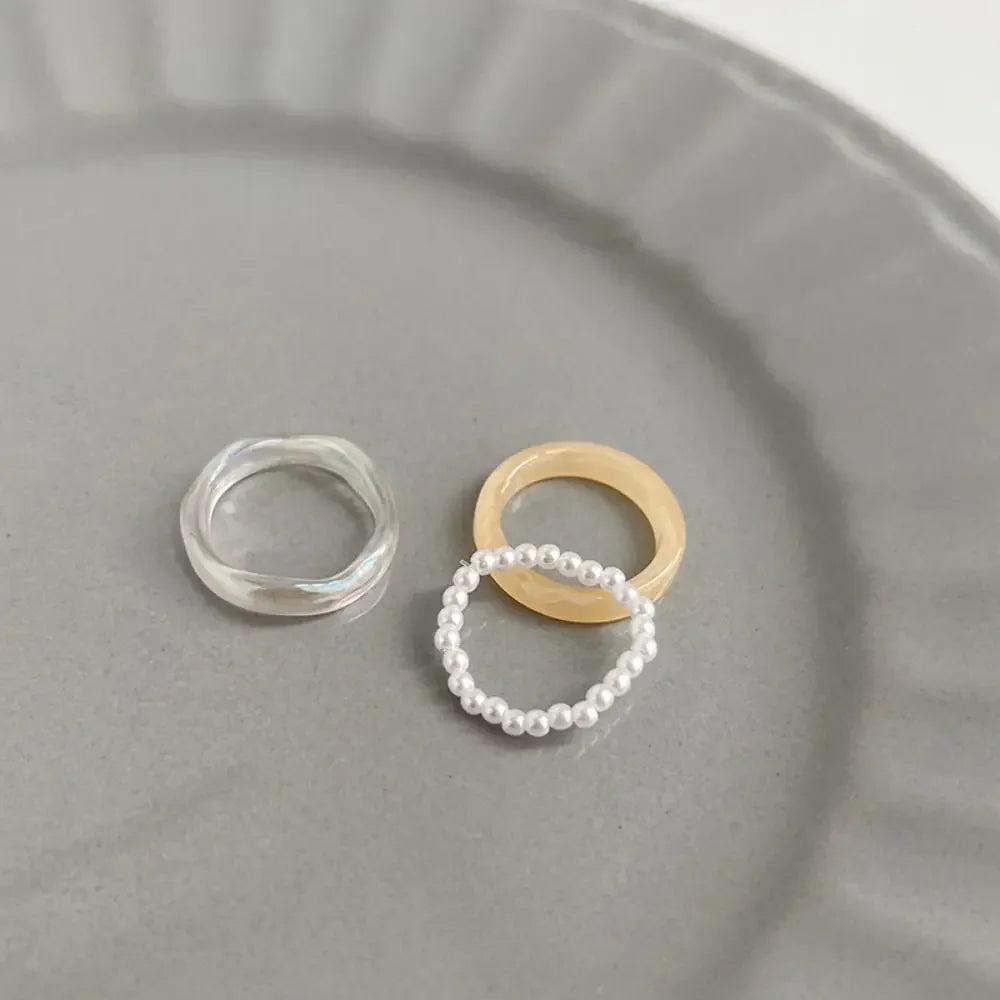 Circle Minimalist Accessories Beads Korean Style Resin Ring Women Pearl Ring Set Popular Accessories Party Favors