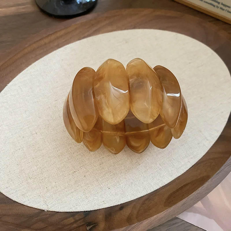 Acrylic Smudging Bangles for Women Unique Design Geometric Oval Elastic Stretch Bracelets Wide Bangles Jewelry Party Gifts