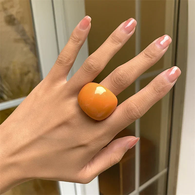 Classic Candy Color Acrylic Ring Exaggerated Geometric Ring Hand Jewelry Wholesale Women Accessories Irregular Rings for Women