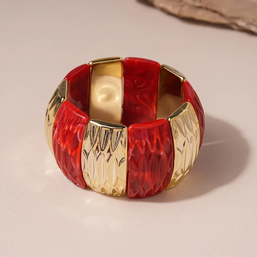Red Resin Acrylic Elastic Bracelets Personality Geometric Fashion Irregular Wide Stacking Bracelets Hand Jewelry for Women