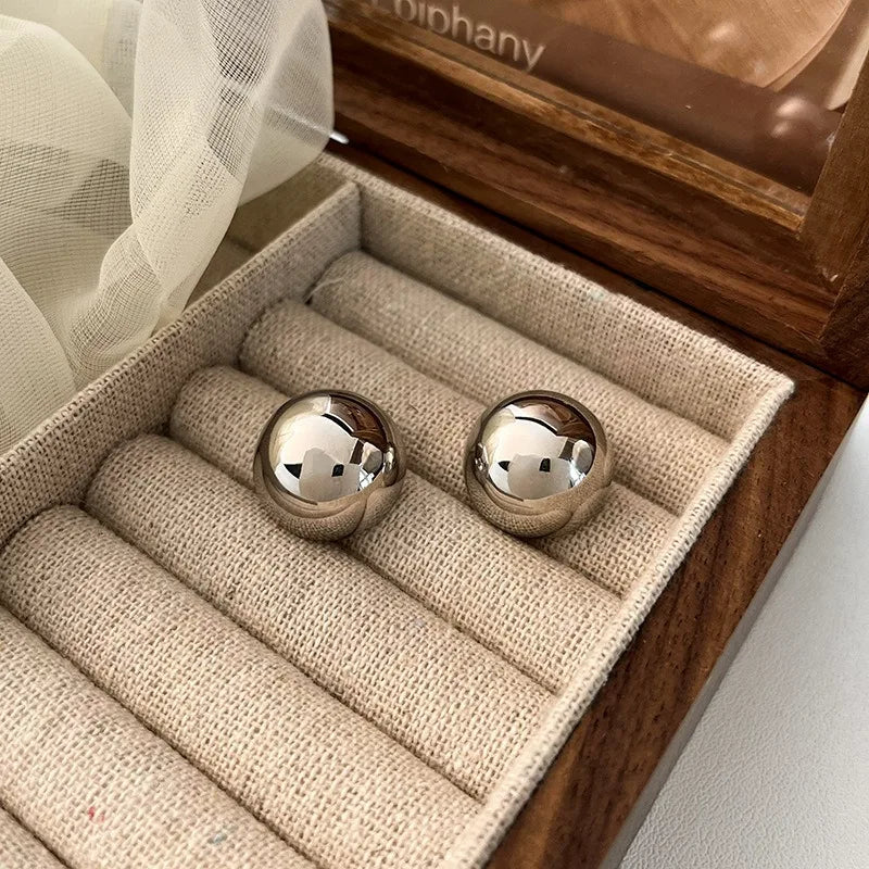 European Style Fashion Geometric Half Metal Big Ball Round Stud Earrings for Women Girls Party Accessories