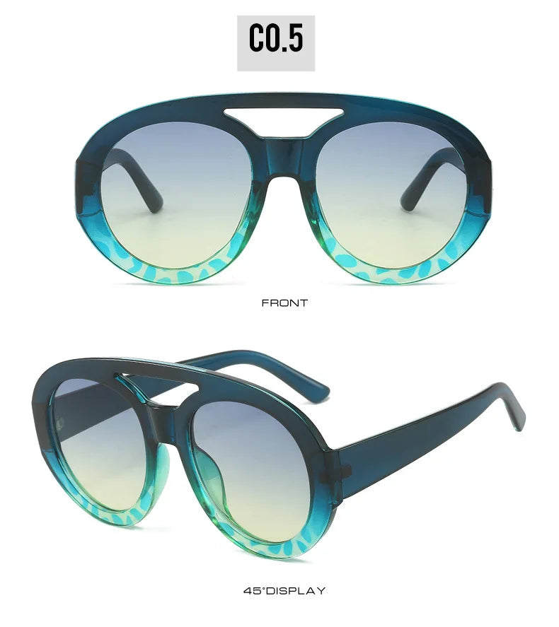 Vintage Oversized Sunglasses Women Luxury Brand Big Frame Sun Glasses Black Yellow Fashion Shades Double Bridges Round Glasses