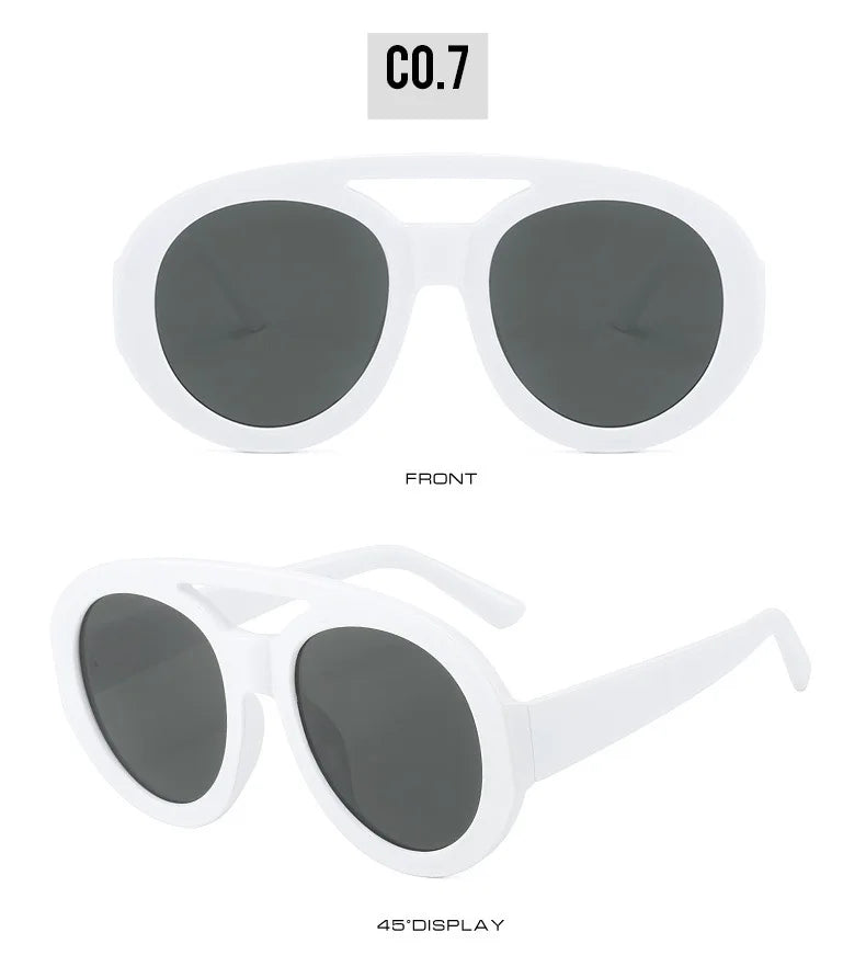 Vintage Oversized Sunglasses Women Luxury Brand Big Frame Sun Glasses Black Yellow Fashion Shades Double Bridges Round Glasses