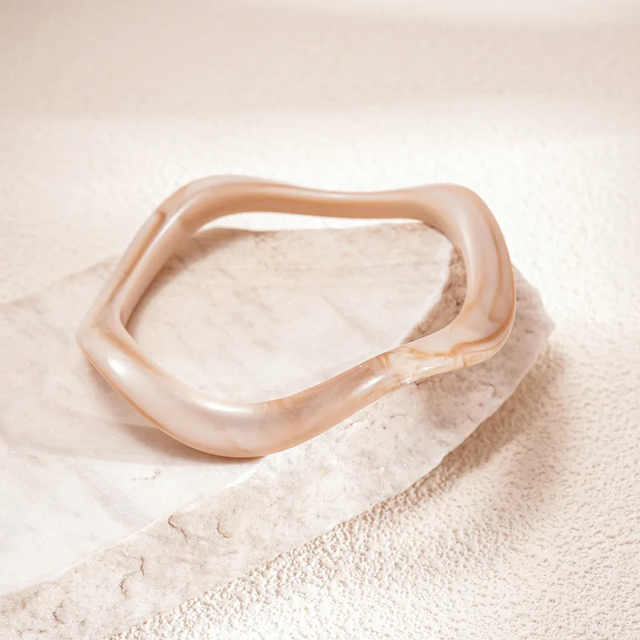 Pink Resin Acrylic Smudging Bangle for Women 2025 New Fashion Round Wide Stacked Bracelets Hand Jewelry Gifts Wholesale